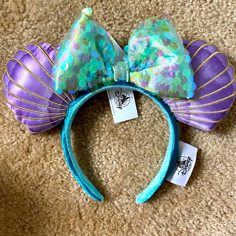 Disney park original Ariel sequin ears aqua purple